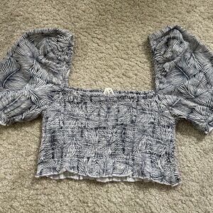 Roxy Blue and White Textured Crop Top
